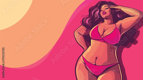 Beautiful plus size woman embracing her naked body in bikini