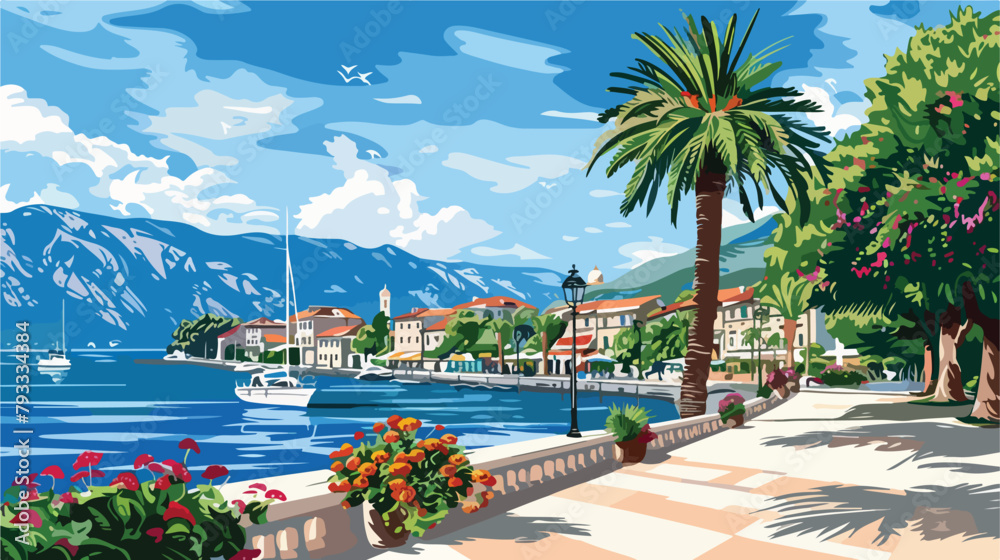 Beautiful sea promenade in Tivat Montenegro. 