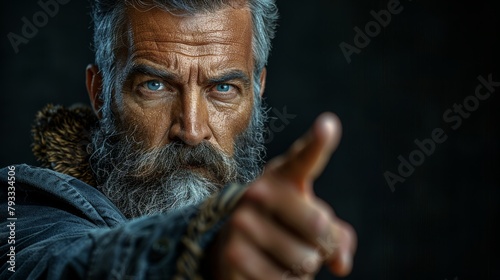 Intense bearded man pointing forward photo