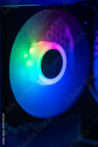 Colorful rgb glowing computer fan.