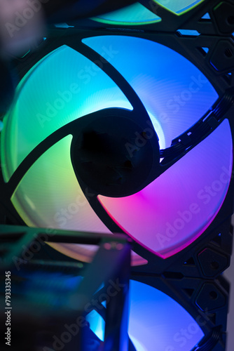 Colorful rgb glowing computer fan.