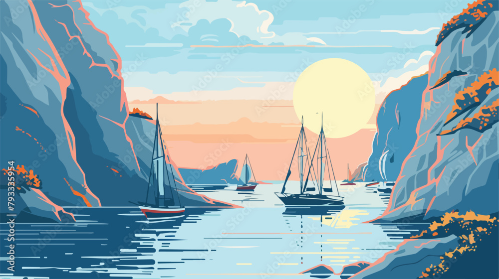 Beautiful summer landscape with boats or yachts sailing