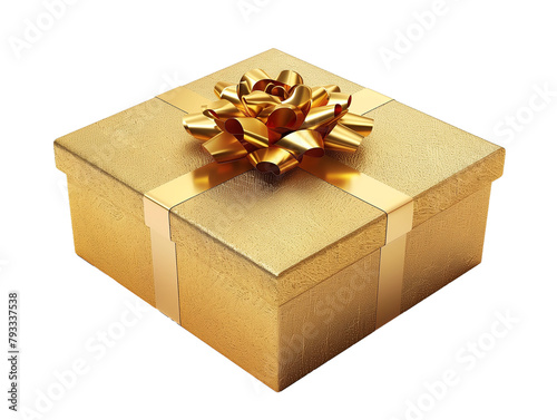 Golden gift box  with ribbon, isolated
