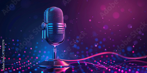 Retro microphone on a colorful background. 3d rendering, 3d illustration.