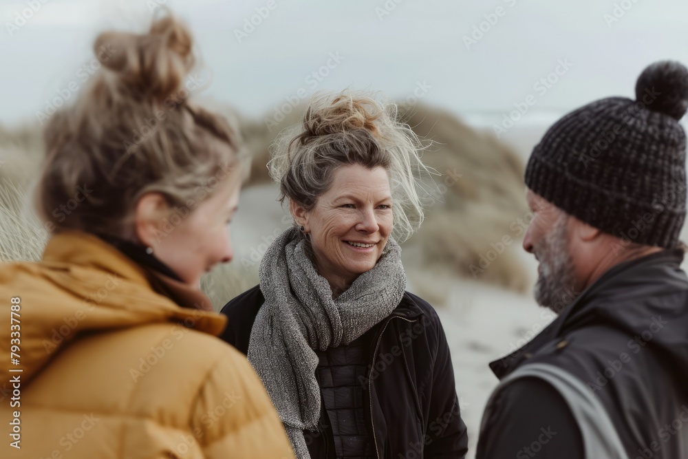 Mature Couple Having Fun On Winter Beach At Baltic Sea Together Mature Couple Having Fun On Winter Beach At Baltic Sea Together