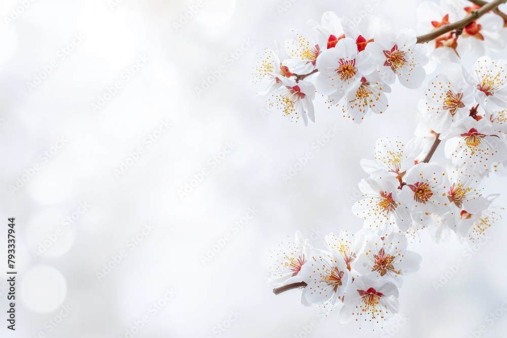 A white flower with yellow spots is on a branch A white flower with yellow spots is on a branch