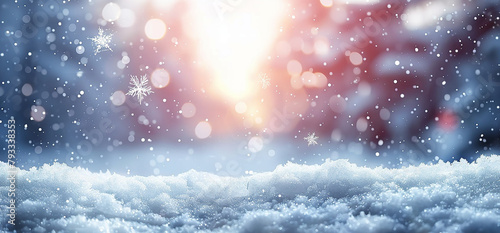 Mystical winter snow scene with glowing light background