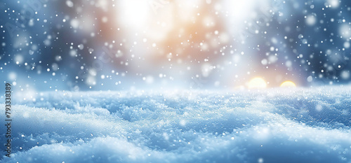 Mystical winter snow scene with glowing light background
