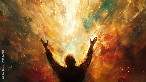 Artwork of a man raising hands in worship © Ibad