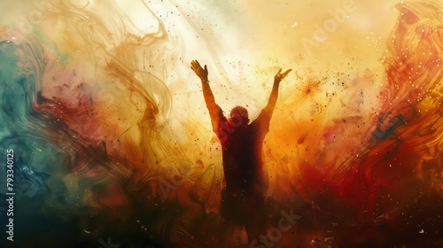 Artwork of a man raising hands in worship photo
