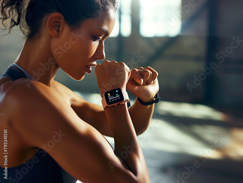 sports enthusiast monitoring heart rate and performance with a high-tech fitness tracker