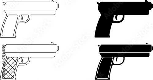 side view Pistol icon set