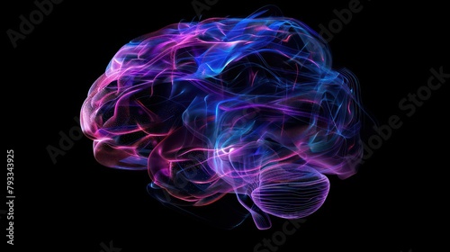 Digital blue AI brain on polygonal connection background. Artificial intelligence and innovate concept. 3D Rendering. Artificial Intelligence. Digital illustration of brain in colour background © Ibad