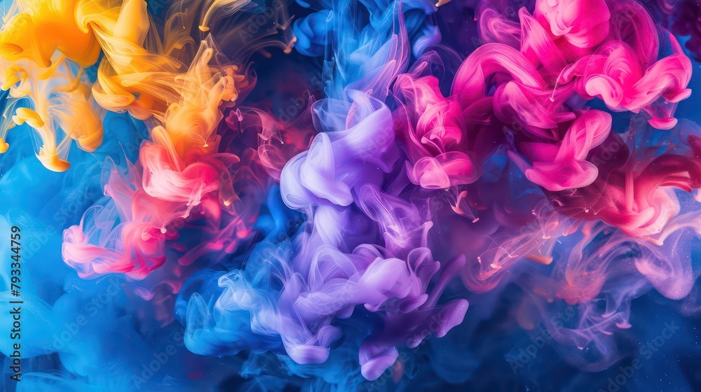 3d illustration. Colorful cloud of ink in water on a dark blue background 3d illustration. Colorful cloud of ink in water on a dark blue background