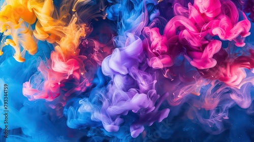 3d illustration. Colorful cloud of ink in water on a dark blue background © Ibad