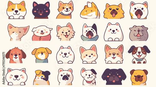 Vector pet friend color line outline icons for apps