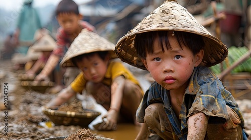 The portrayal of impoverished children at work in Asian societies reflects the intersection of poverty culture and the lives of these young individuals photo