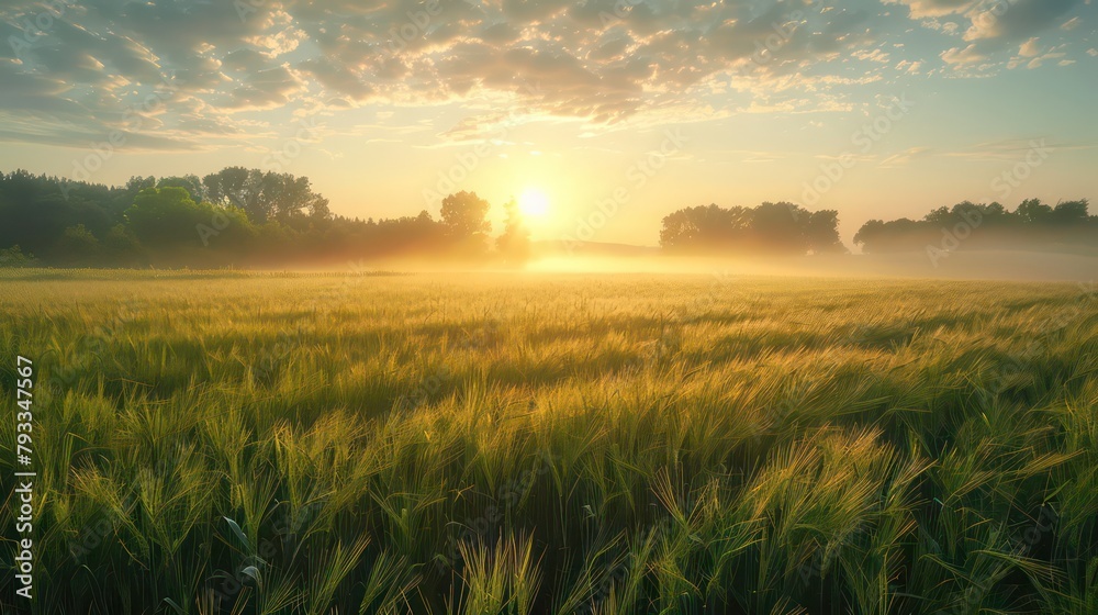 Field in the morning. Beautiful nature landscape