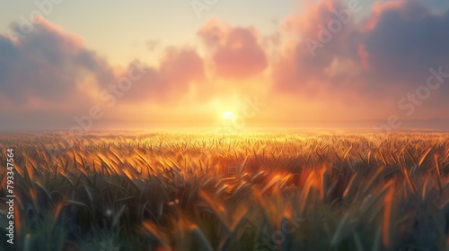 Field in the morning. Beautiful nature landscape
