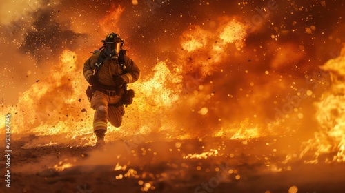 Firefighter runs to the fire