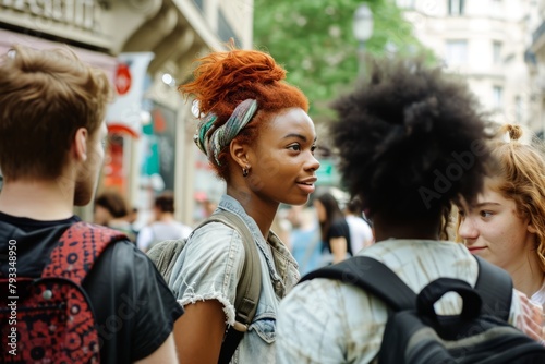 young beautiful stylish hipster woman with afro hair in the city
