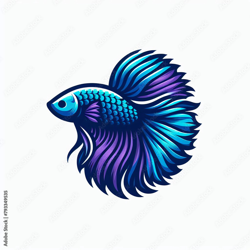 Fototapeta premium Blue Betta fish male icon flowing tail.