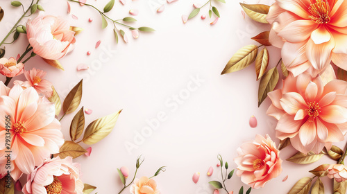 Frame from decorative pink flowers on a pink background. Copy space  greeting card
