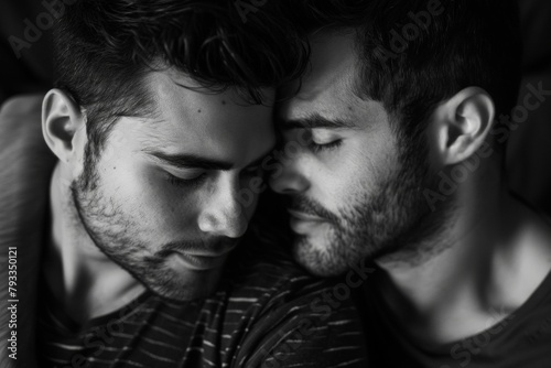 Emotional black and white portrait capturing a special moment of brotherly bond between two men