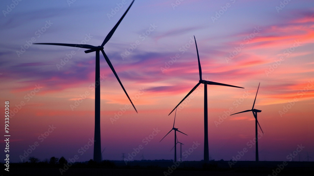 Wind farm landscape against sunset sky. Green energy concept. Wind farm landscape against sunset sky. Green energy concept.