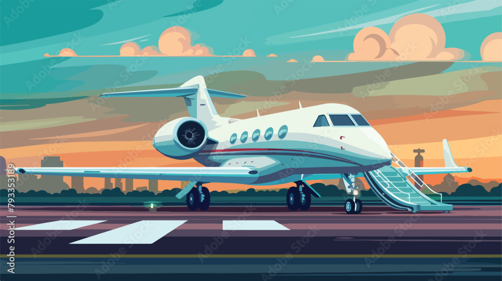 Business jet with an open passenger door and a ramp 