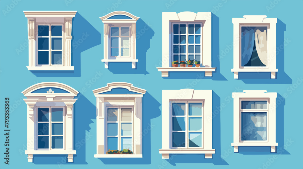 Vector set of white realistic windows isolated. 2d