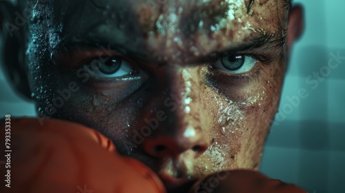 fighter up close, before the fight, lights off generative ai © ThisDesign