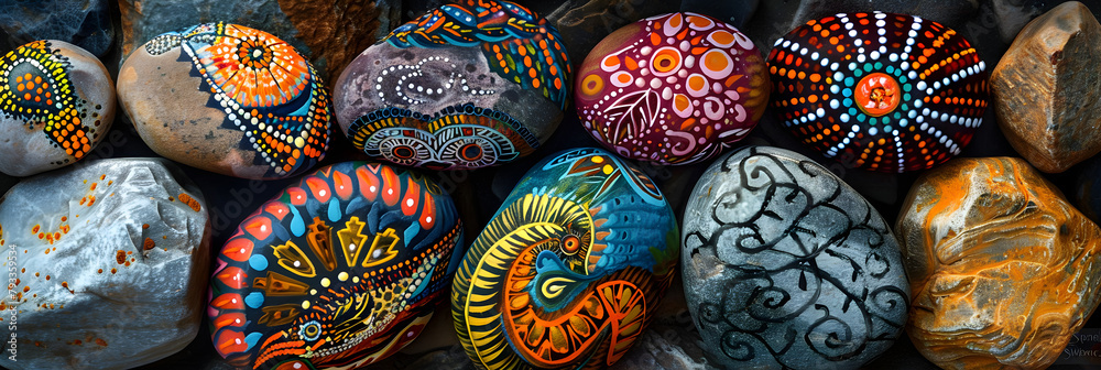 Vibrant Variety of thematically diverse Hand-painted Rocks showcasing Analogue Stories of life