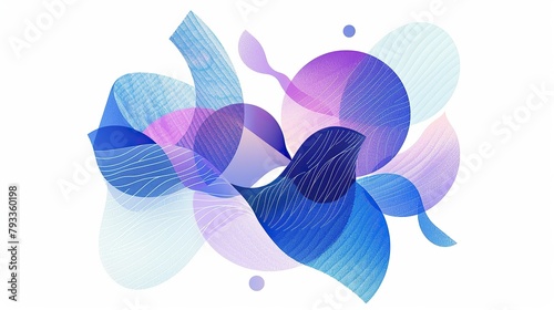 abstract geometric shapes in blue and purple colours. Minimalist  graphic design drawing style. White background.
