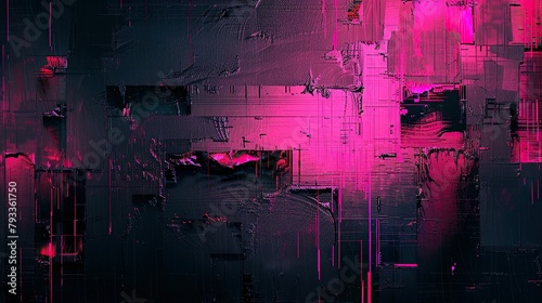 abstract graphical glitch texture background wallpaper dark with small amounts of neon pink, with a textured glass overlay for wallpaper --ar 16:9 Job ID: 26d7cb51-7033-4080-92f8-abb9b7bf3703 photo