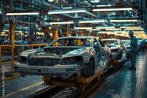 A car factory. The skeletons of the cars are on a conveyor belt. © Firat