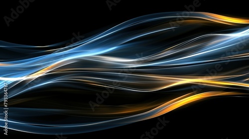abstract lines on black background, subtle highlights in blue and unsaturated yellow, very minimal, wallpaper photo