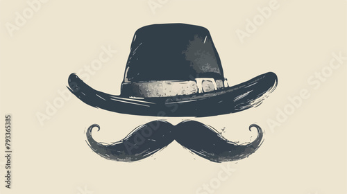Vintage fashion hat and mustache sketch icon for we photo