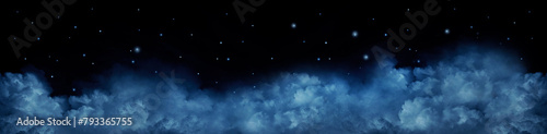 Black dark blue white starry cloudy night sky background. Above the clouds. Moonlight. Stars. Outer space universe infinity cosmos. Design. Dream.  Fantasy. Christmas. Panorama. Wide. © Наталья Босяк