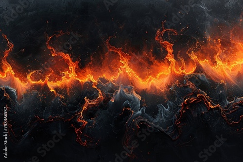 Witness the captivating display of fiery flames rising upwards from a solid black background, illuminating the darkness with a mesmerizing and intense heat