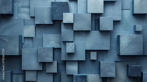 Abstract dark geometric blue 3d texture wall with squares and rectangles background banner illustration  textured wallpaper