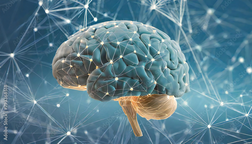 Image of human brain with neural network and nodes. artificial ...