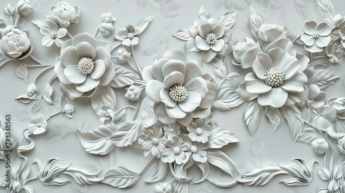 Delicate Floral Relief on Plaster Wall