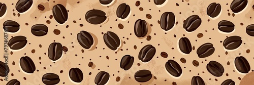 A seamless pattern featuring roasted coffee beans over a beige backdrop, perfect for cafes and menu design.
