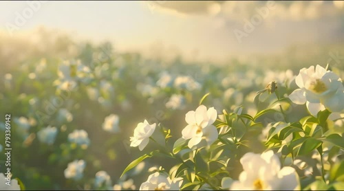 pemandangan ladang mawar putih dan kumbang. 4k video photo