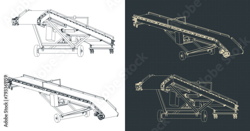 Mobile belt conveyor isometric blueprints