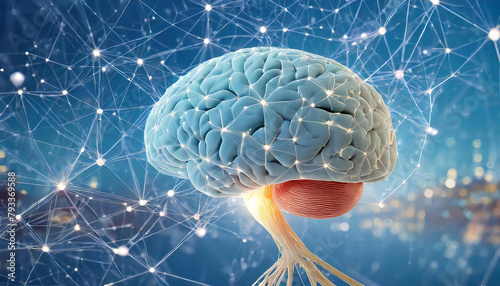 ニューラルネットワークとノードを持つ人間の脳の画像。人工知能。メンタルヘルス心理学。ディープラーニングAIのイメージ。Image of human brain with neural network and nodes. artificial intelligence. Mental Health Psychology. Image of deep learning AI. photo