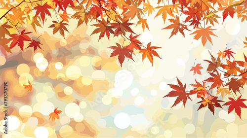 illustration of colorful autumn maple leaves on bokeh