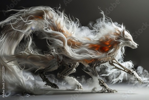 A creature seamlessly transforms from one form to another with fur and bones. photo