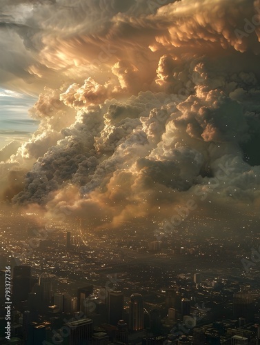 Dramatic Cloudburst Over Bustling City Skyline Showcases Environmental Challenges